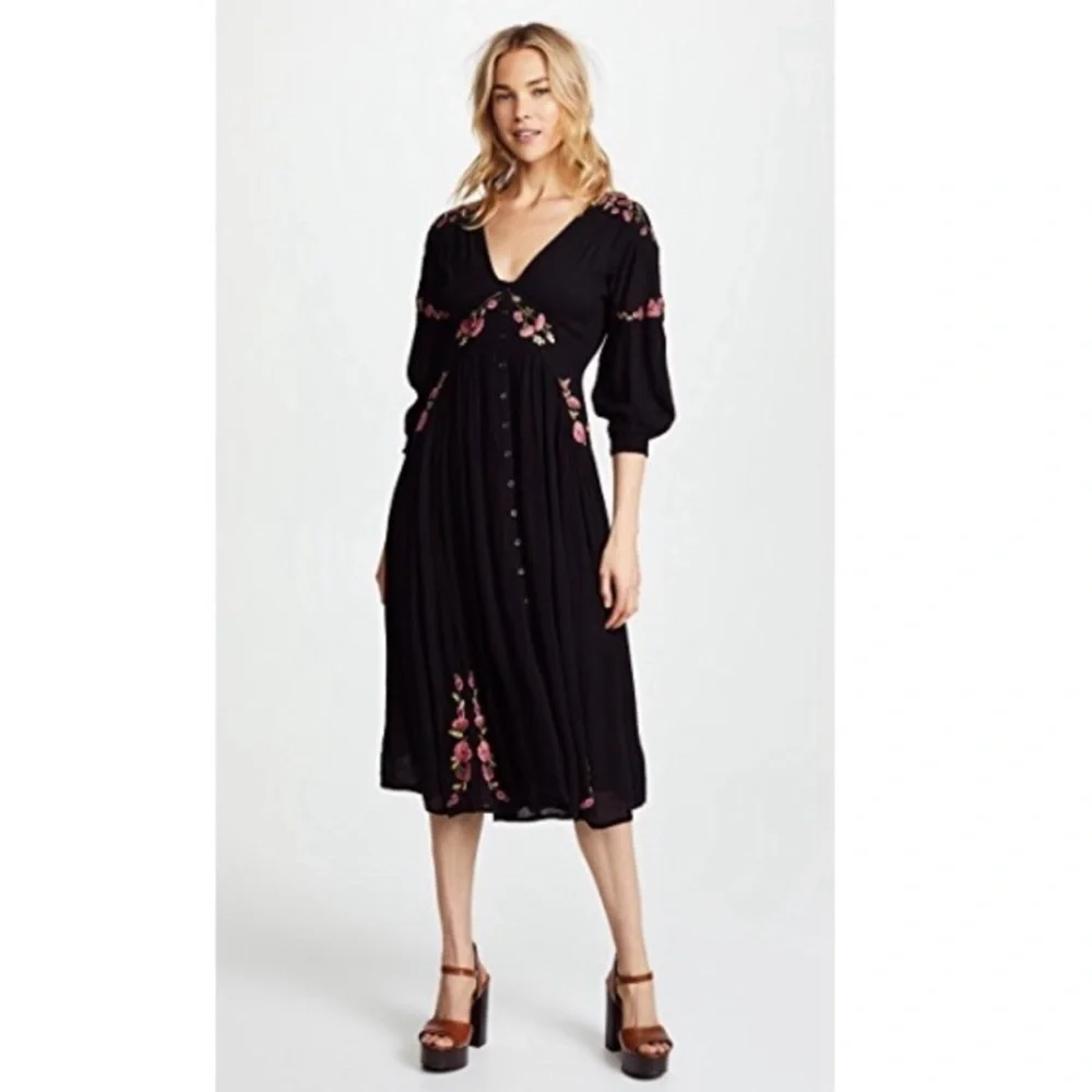 Free People Day Glow Embroidered Midi Dress